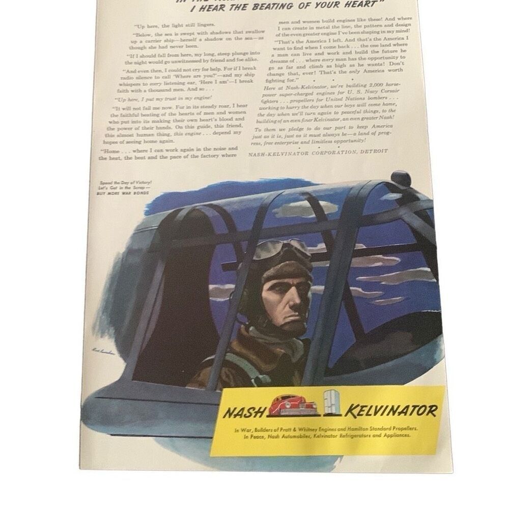 Vintage 1943 Nash Kelvinator Roar of an Engine Ad Advertisement
